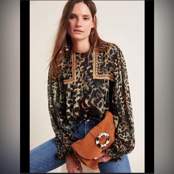 Anthropologie Tops - Anthropologie Blnk Miranda‎ Joelle Blouse Long Sleeve Camo Green Sz S